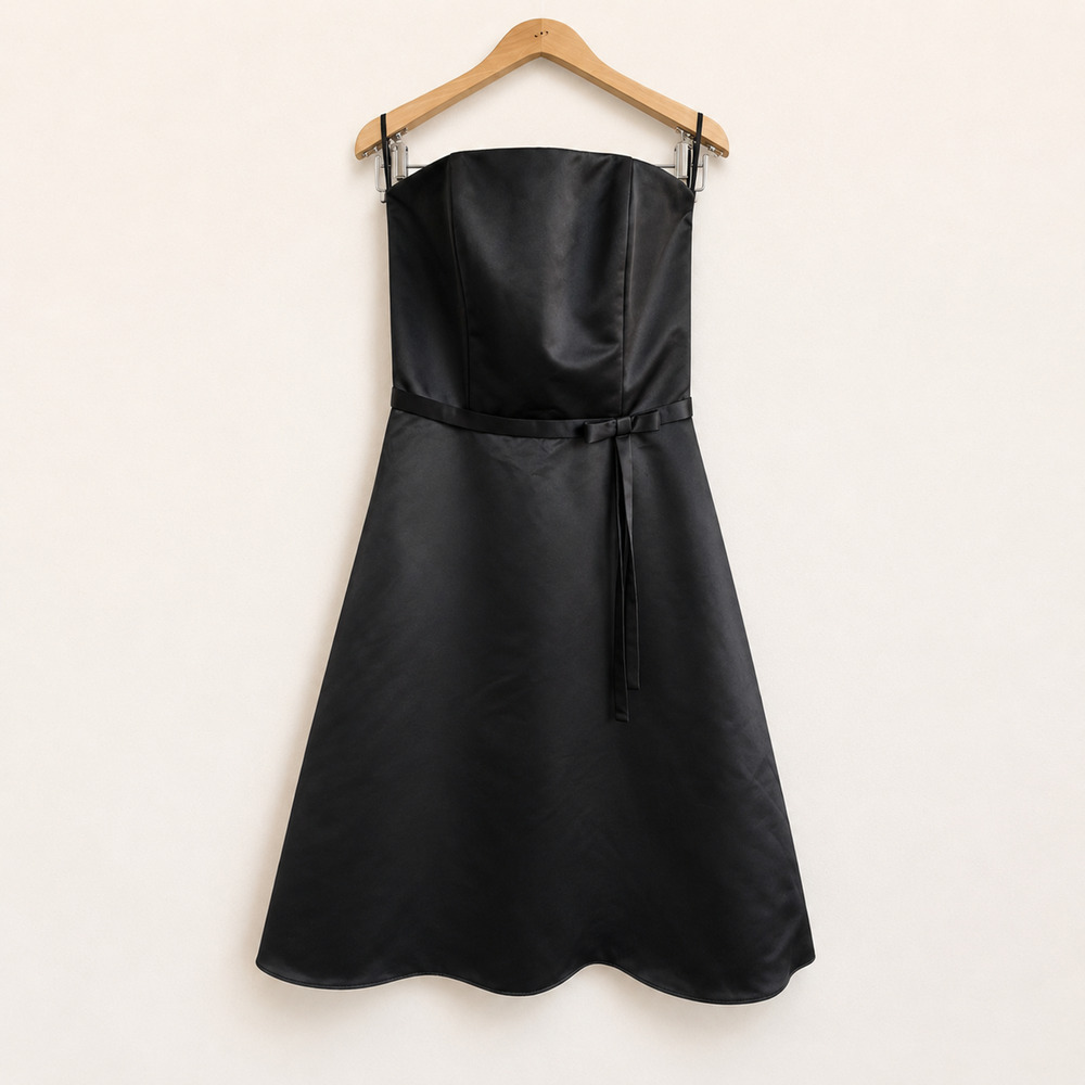 Vintage Jessica McClintock Bridal Black Satin Strapless Fit Flare Formal Dress 6